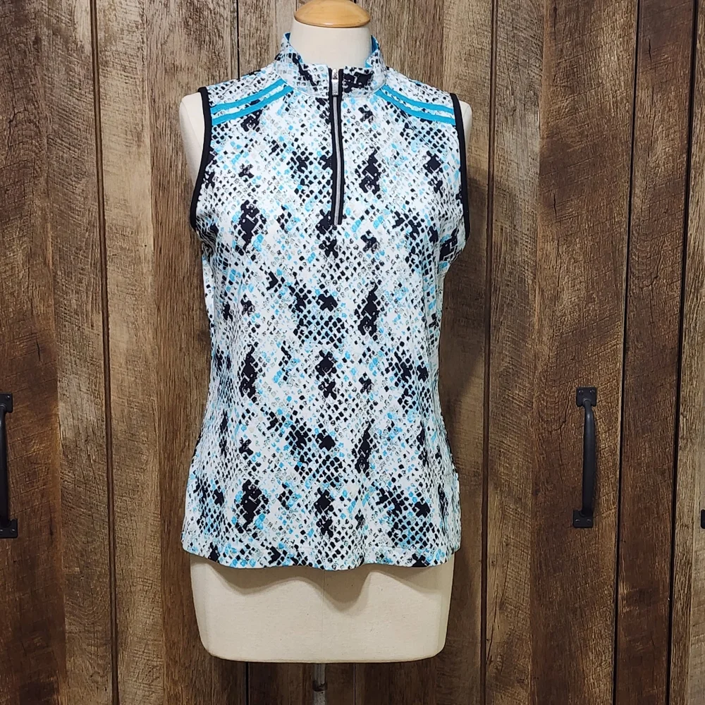 *SOLD* Tail Sleeveless 1/4 Zip Shirt Blue White Black Golf Tennis EUC Womens M - Picture 9 of 9